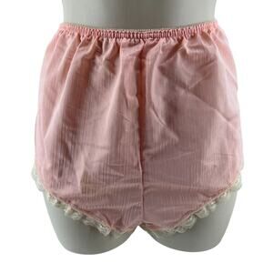 Vintage 80s Avon Lingerie Bottoms Peach Second Skin Satin Lace Trim Womens Large